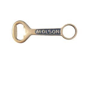 Vintage Molson Beer Bottle Opener Collectible Bar Tool Silver Blue Enamel Estate